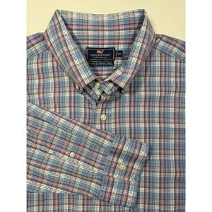 Vineyard Vines Shirt Mens XXL Blue Wht Pink Check Classic Fit Murray Performance